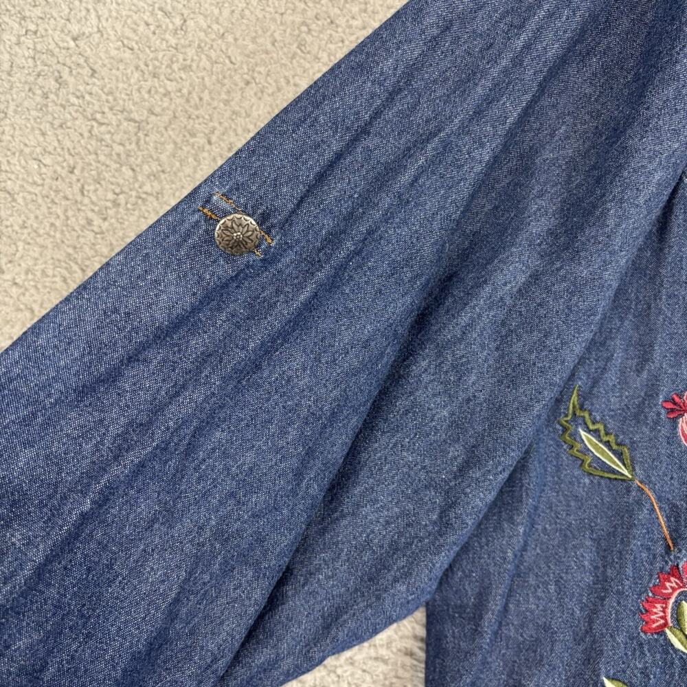 VTG Denim Embroidered Top 3X Floral Cottage Prairie Teacher 100% Cotton Natural - Picture 4 of 12